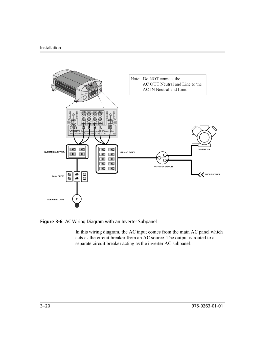 Xantrex Technology XM 1000, XM 1800 manual 6AC Wiring Diagram with an Inverter Subpanel 