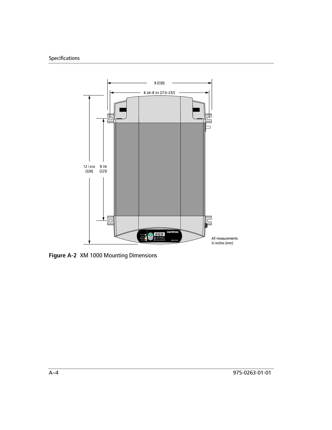 Xantrex Technology XM 1800 manual Figure A-2XM 1000 Mounting Dimensions 