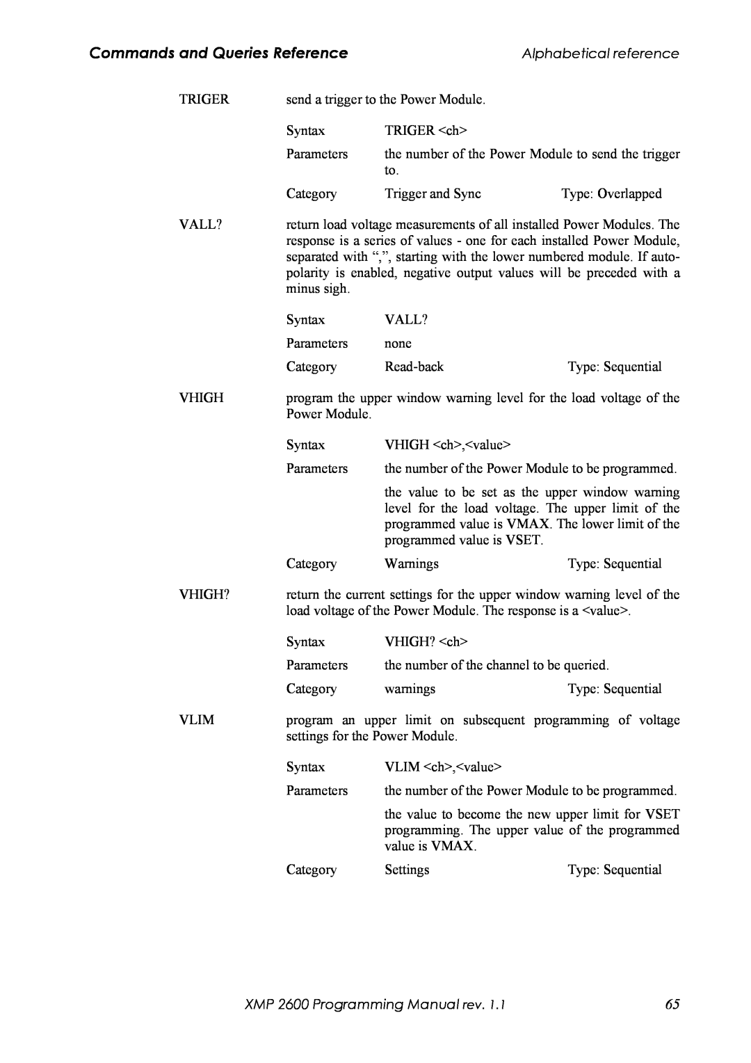 Xantrex Technology manual Commands and Queries Reference, Alphabetical reference, XMP 2600 Programming Manual rev 