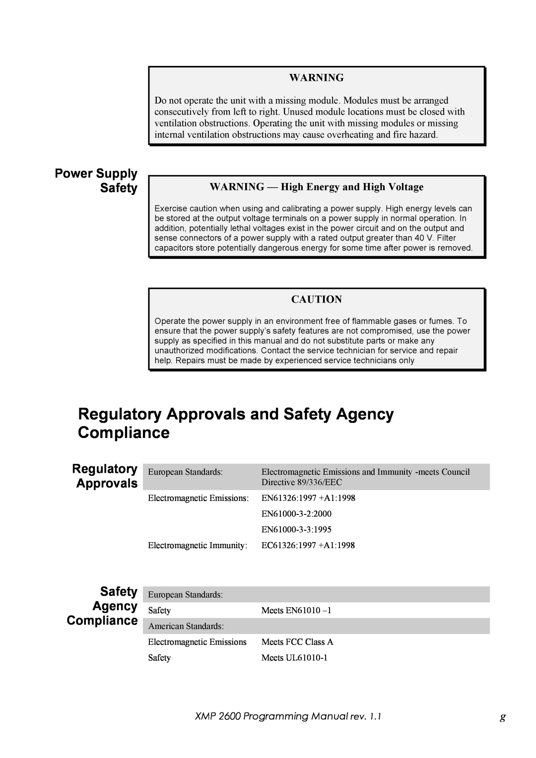 Xantrex Technology XMP 2600 manual Regulatory Approvals and Safety Agency Compliance, Power Supply Safety 