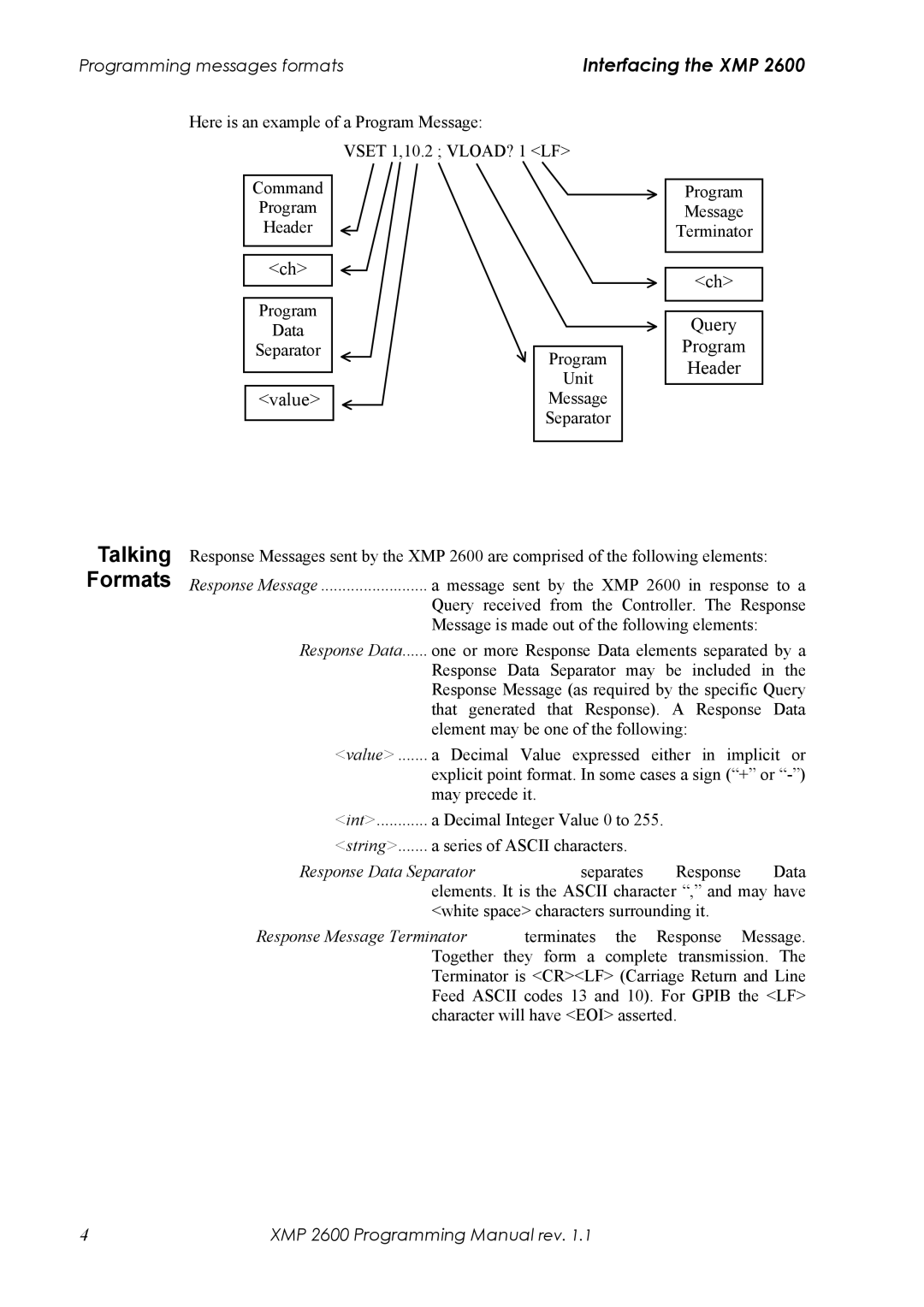 Xantrex Technology XMP 2600 manual Talking Formats, Response Data Separator 