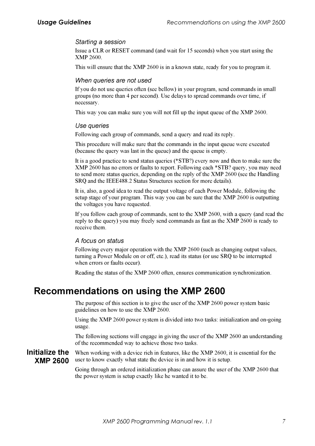 Xantrex Technology XMP 2600 manual Recommendations on using the XMP, Initialize the XMP 