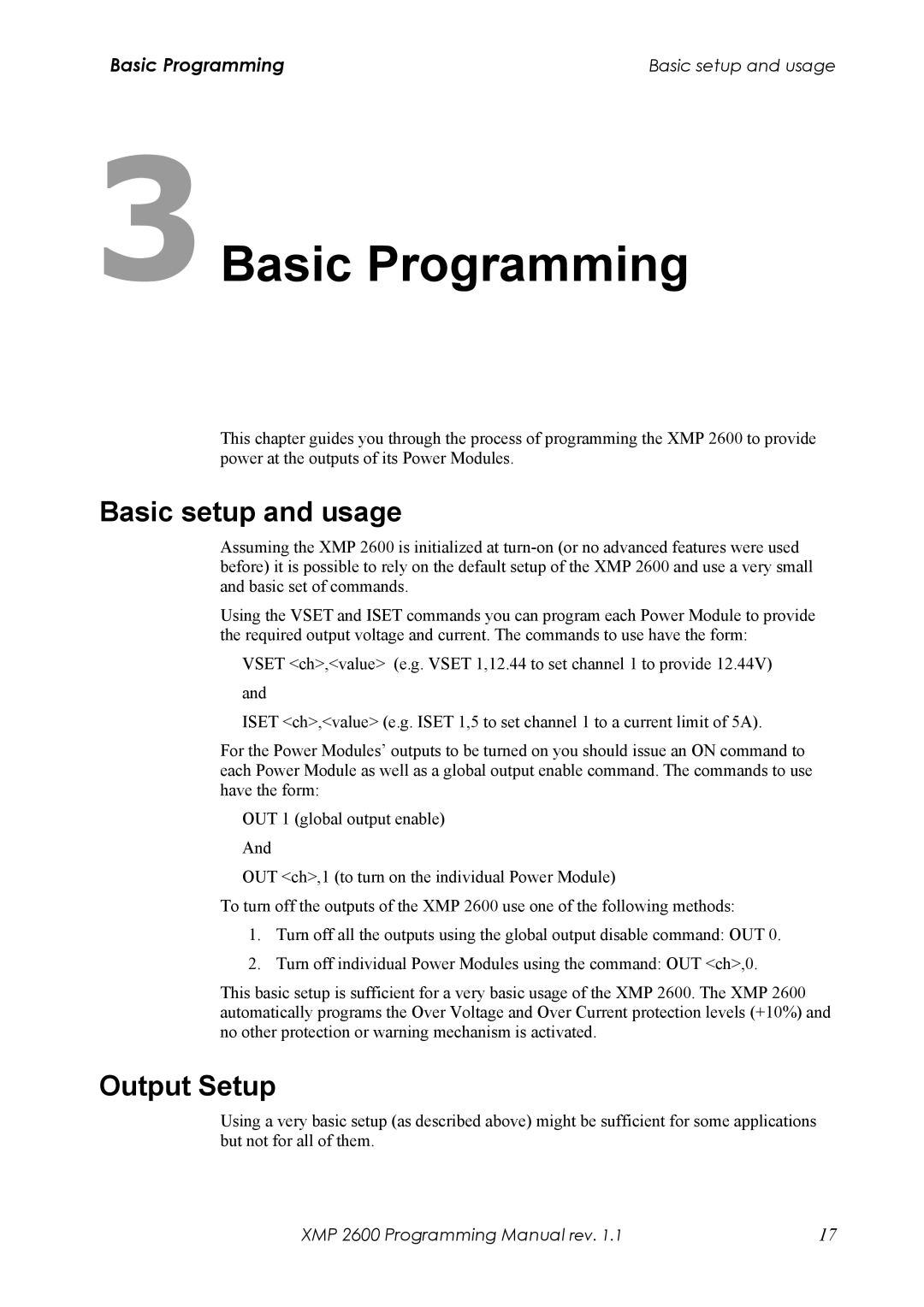 Xantrex Technology XMP 2600 manual Basic setup and usage, Output Setup 