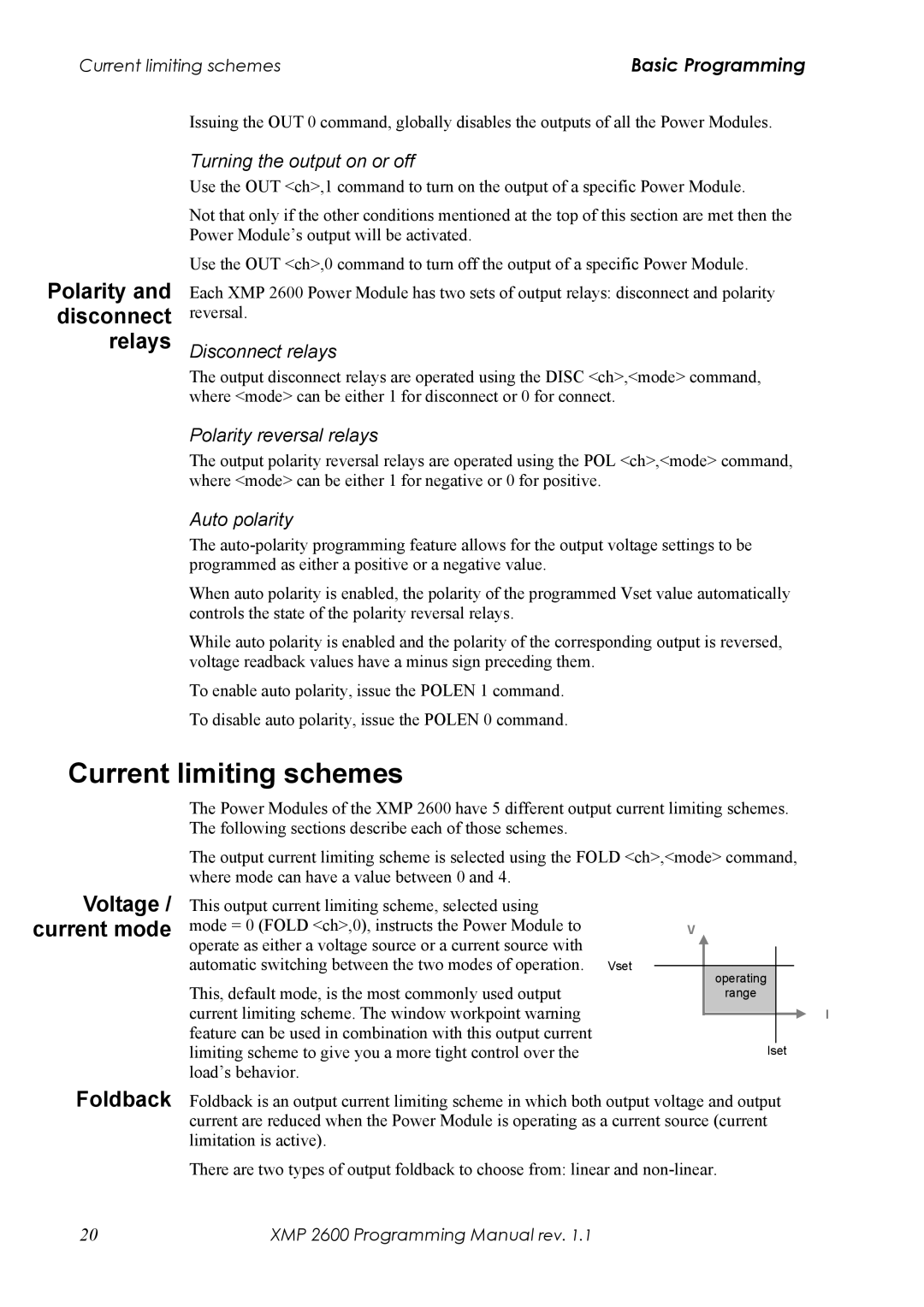 Xantrex Technology XMP 2600 Current limiting schemes, Foldback, Polarity and disconnect relays, Voltage / current mode 