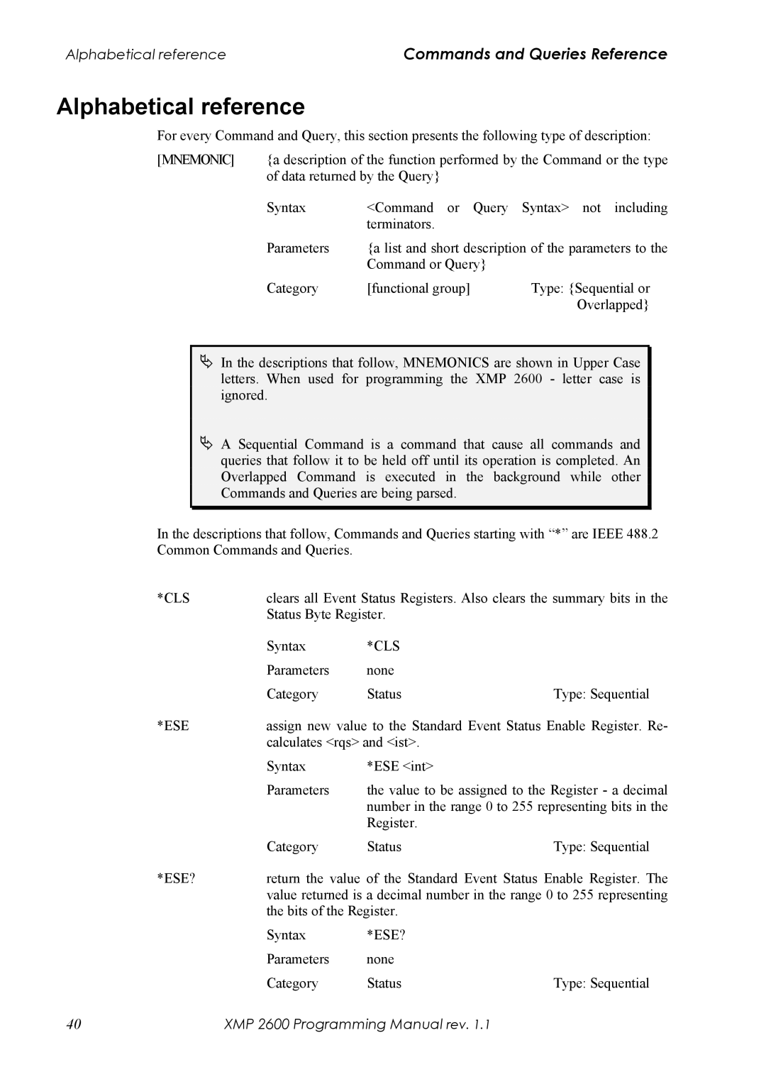 Xantrex Technology XMP 2600 manual Alphabetical reference, Mnemonic 