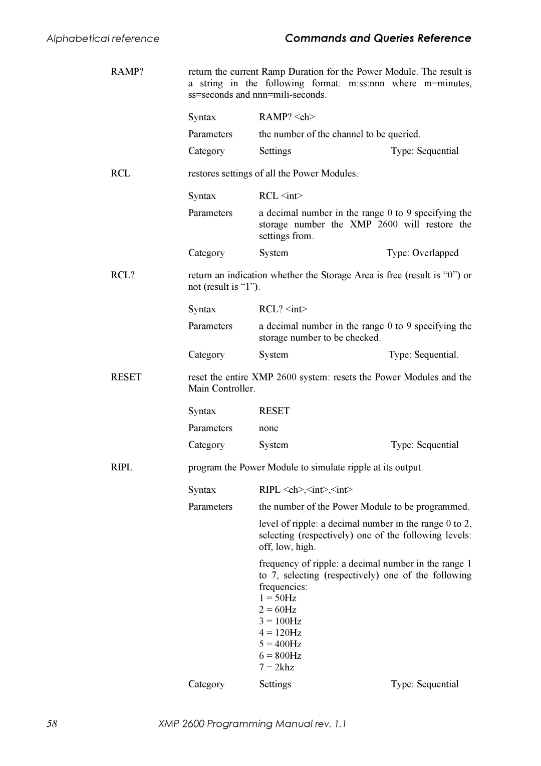 Xantrex Technology XMP 2600 manual String in the following format mssnnn where m=minutes 