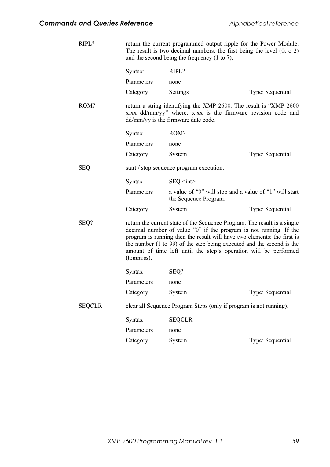 Xantrex Technology XMP 2600 manual Result is two decimal numbers the first being the level 0t o 