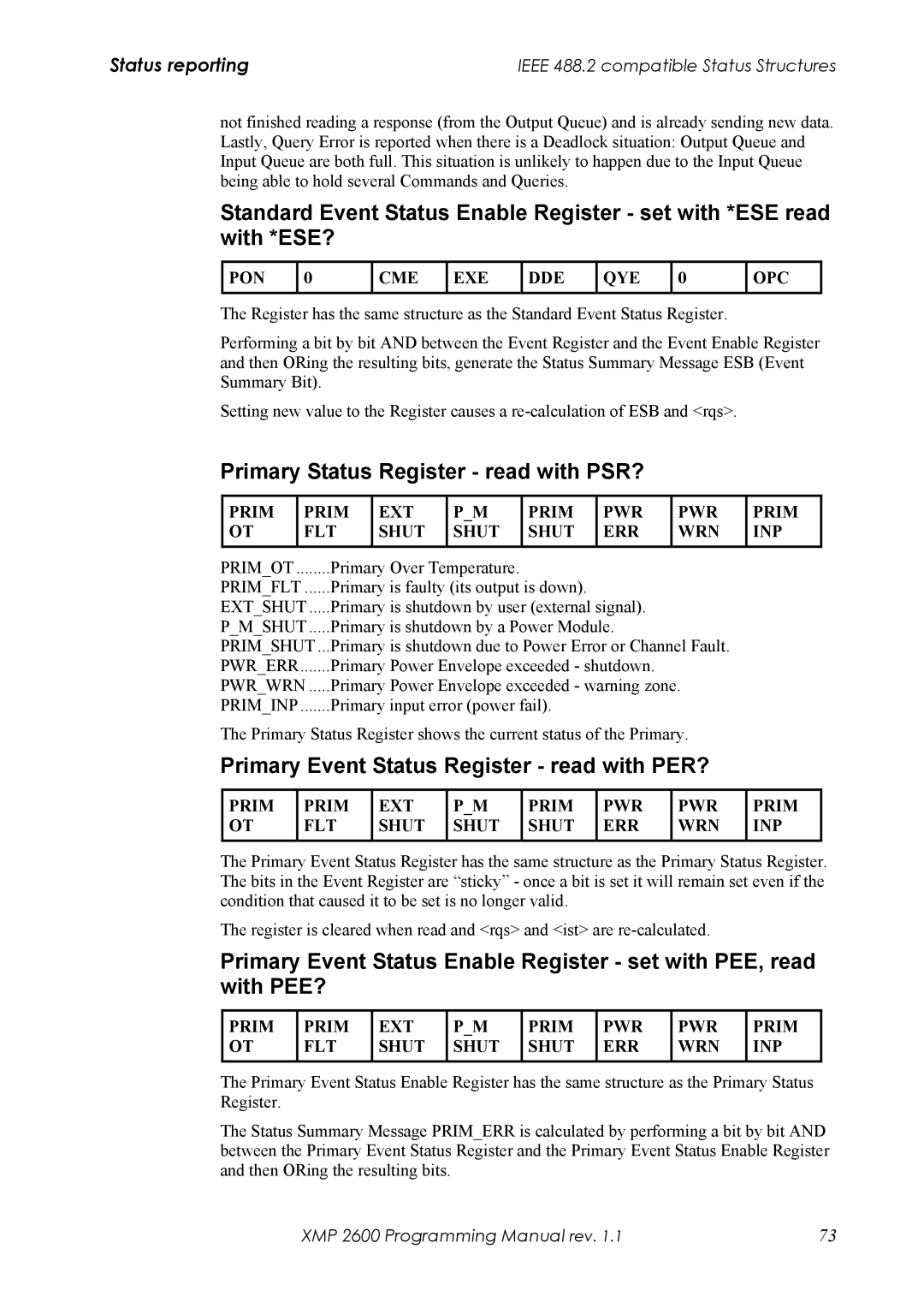 Xantrex Technology XMP 2600 manual Primary Status Register read with PSR?, Primary Event Status Register read with PER? 