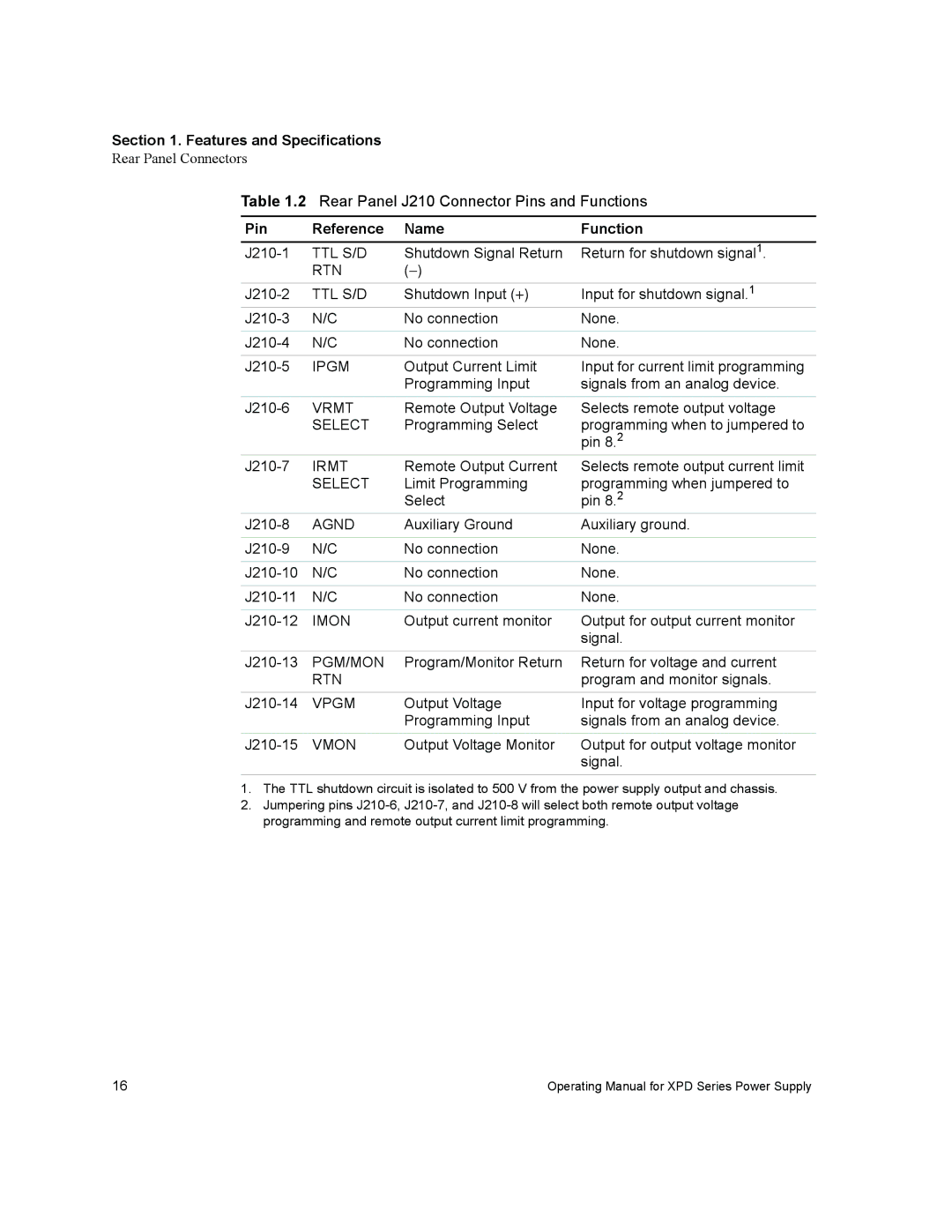 Xantrex Technology XPD 33-16, XPD 60-9, XPD 7.5-67, XPD 120-4.5, XPD 18-30 manual Pin Reference Name Function 