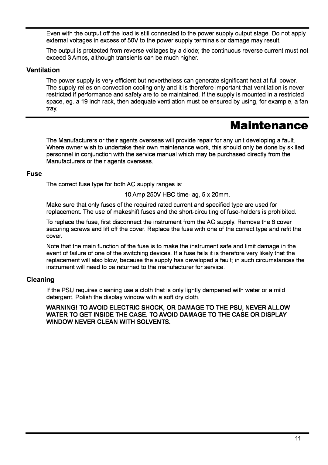 Xantrex Technology XPF 35-10 manual Maintenance, Ventilation, Fuse, Cleaning 