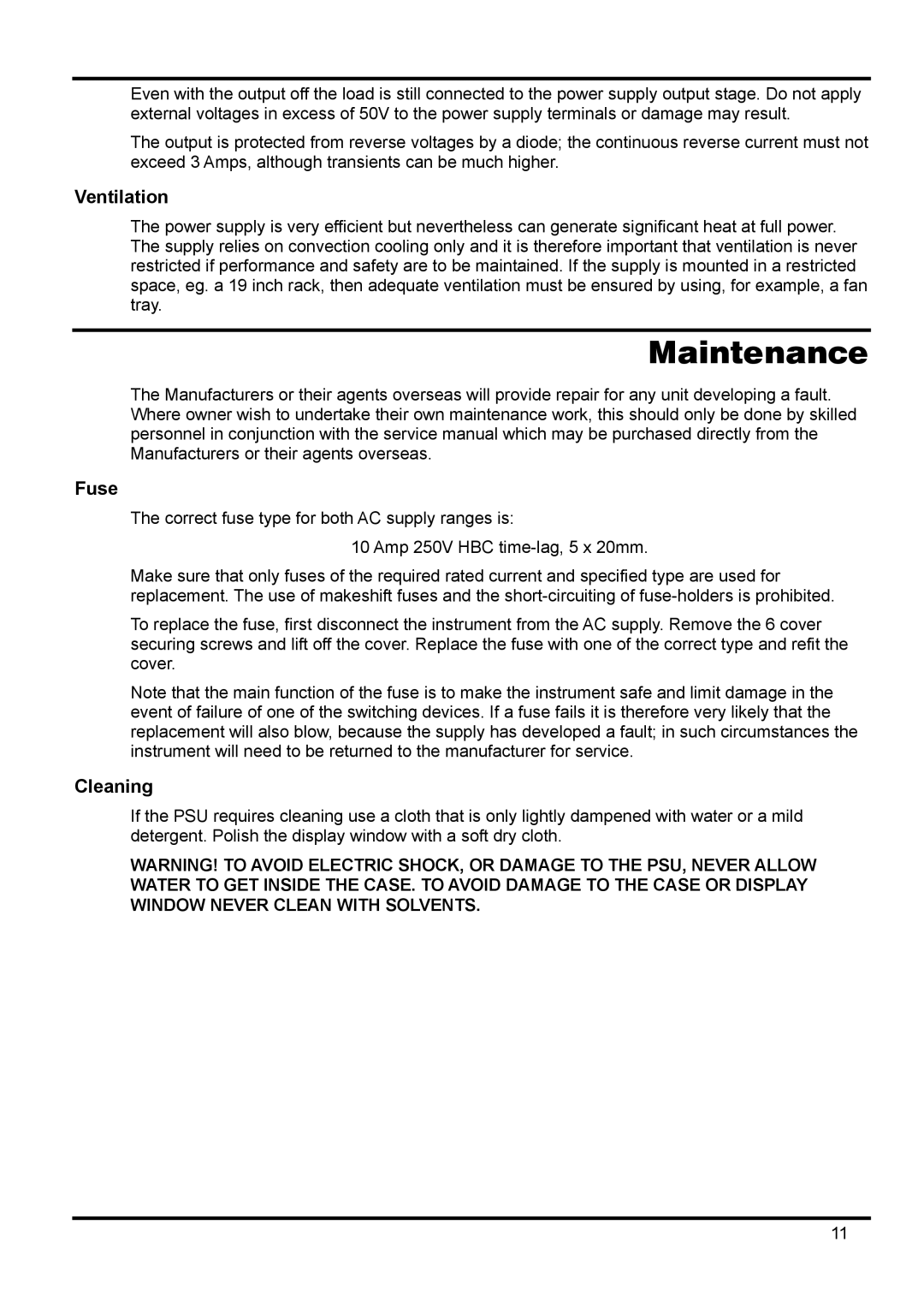 Xantrex Technology XPF 35-10 manual Maintenance, Ventilation, Fuse, Cleaning 