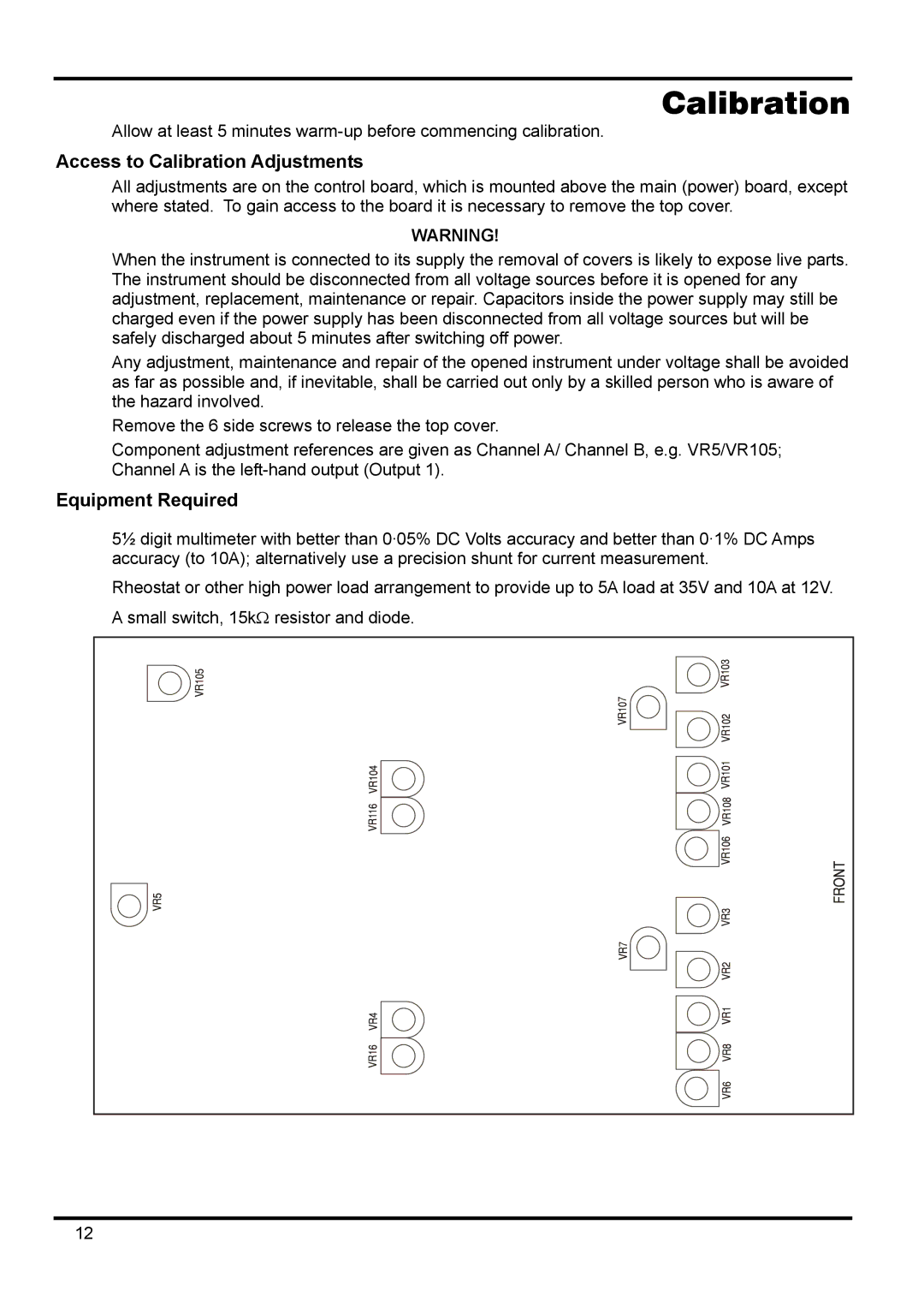 Xantrex Technology XPF 35-10 manual Access to Calibration Adjustments, Equipment Required 