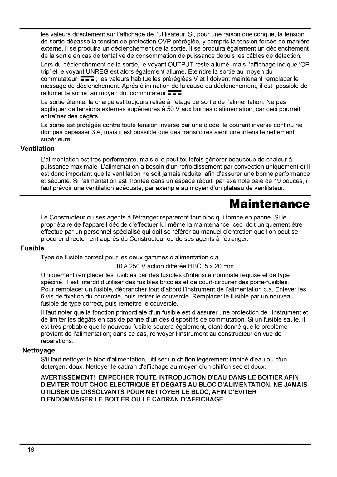 Xantrex Technology XPF 35-10 manual Fusible, Nettoyage 