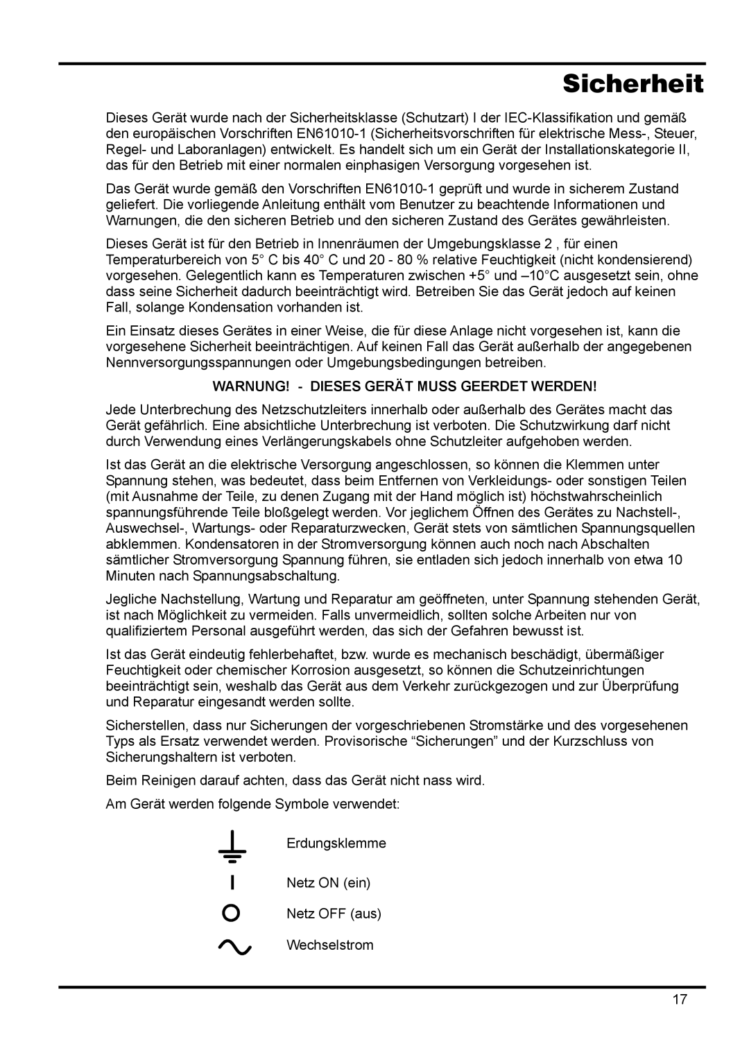 Xantrex Technology XPF 35-10 manual Sicherheit, WARNUNG! Dieses Gerät Muss Geerdet Werden 