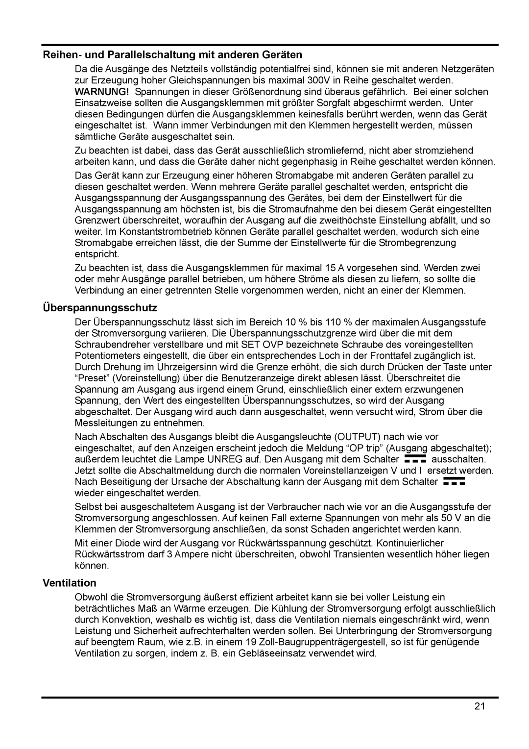 Xantrex Technology XPF 35-10 manual Reihen- und Parallelschaltung mit anderen Geräten, Überspannungsschutz 