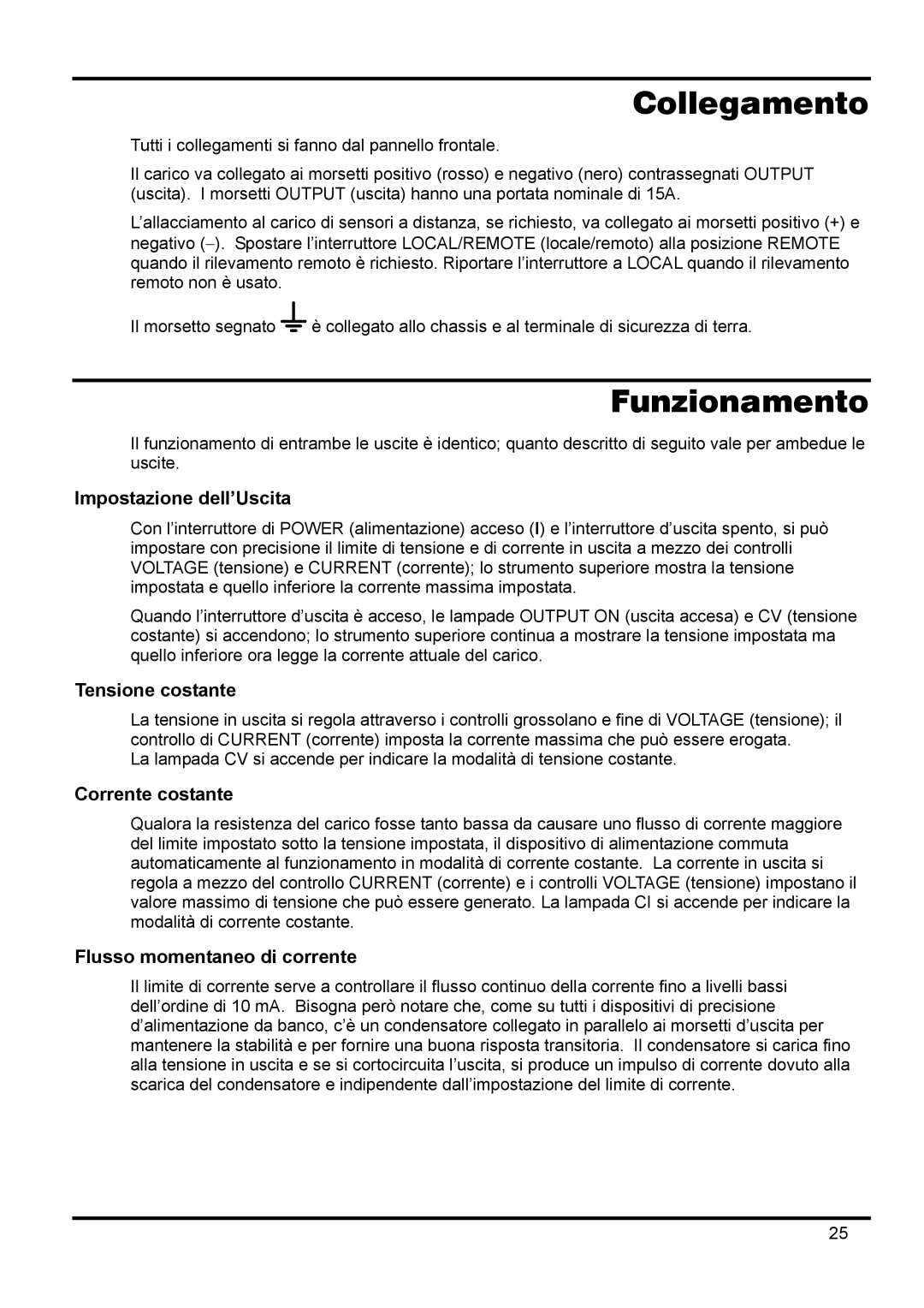 Xantrex Technology XPF 35-10 manual Collegamento, Funzionamento 