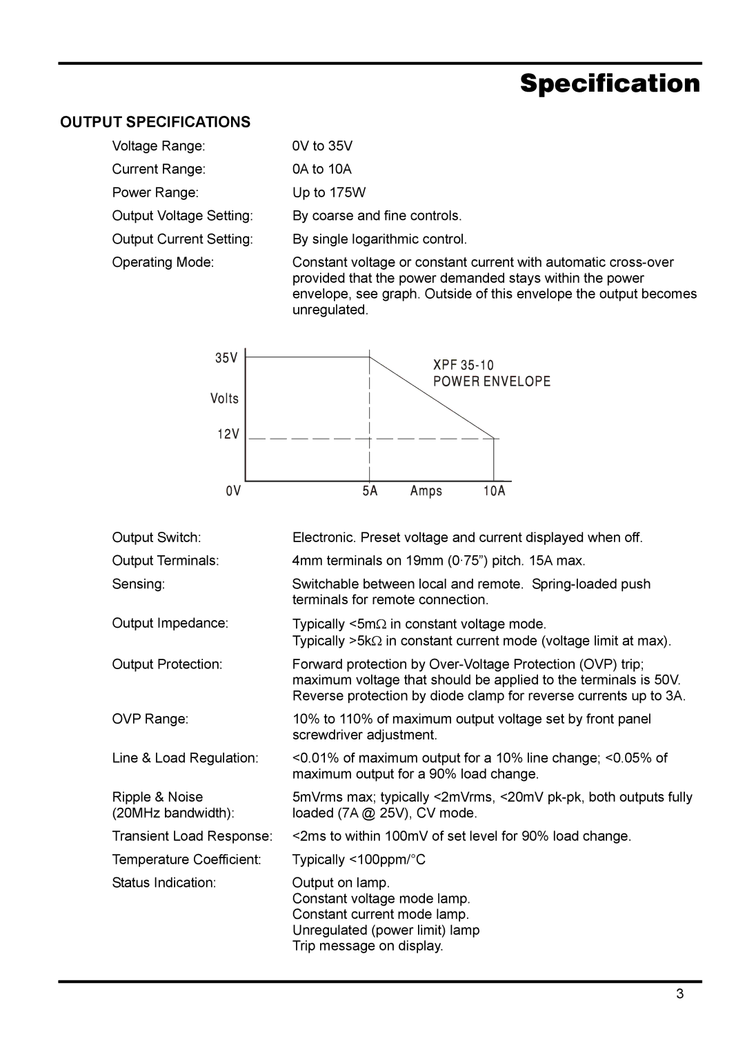 Xantrex Technology XPF 35-10 manual Output Specifications 