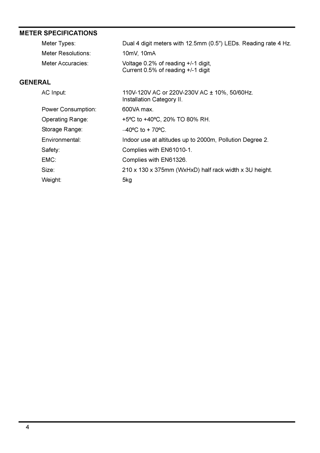 Xantrex Technology XPF 35-10 manual Meter Specifications 