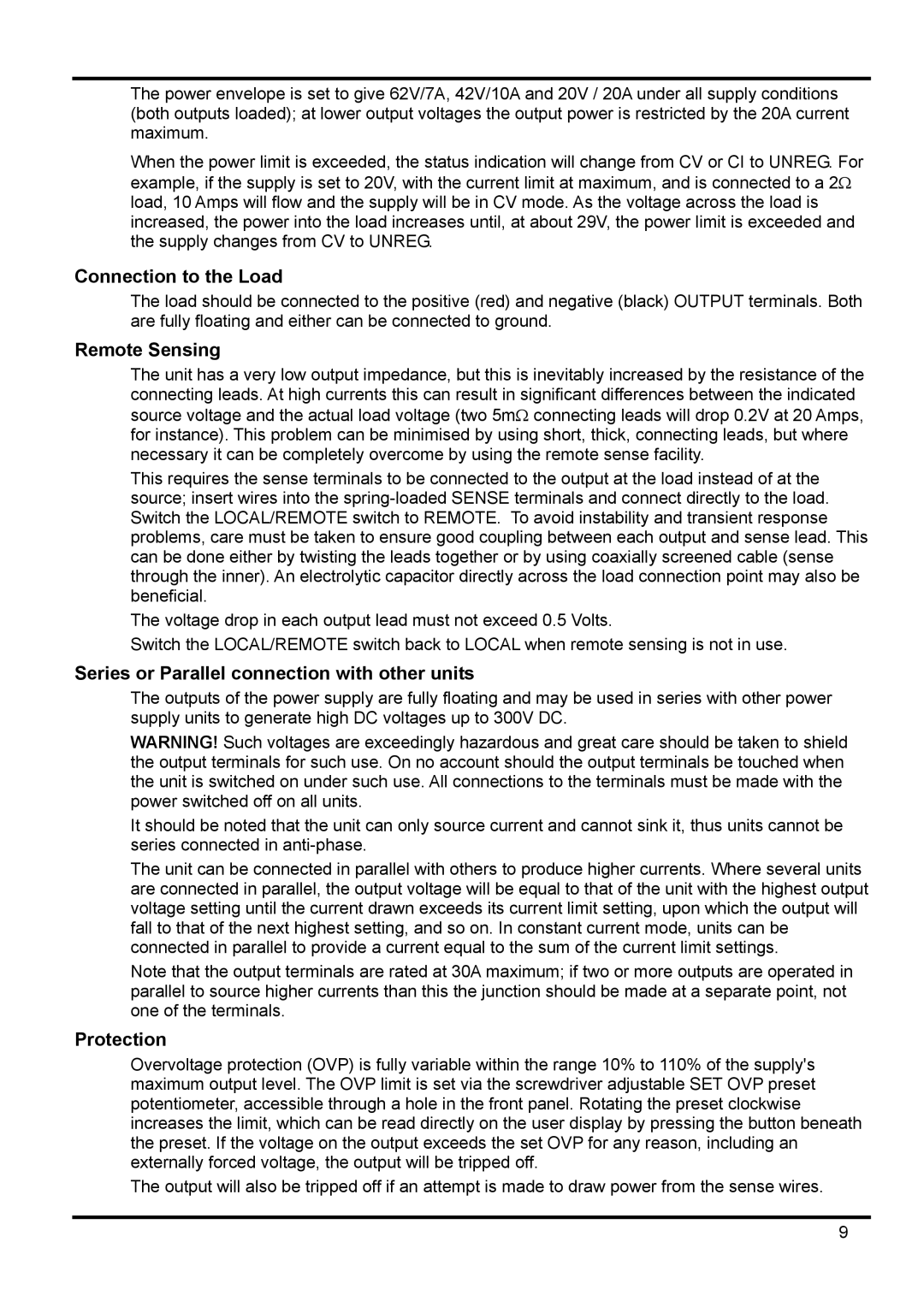 Xantrex Technology XPF 60-20 manual Connection to the Load, Remote Sensing, Series or Parallel connection with other units 