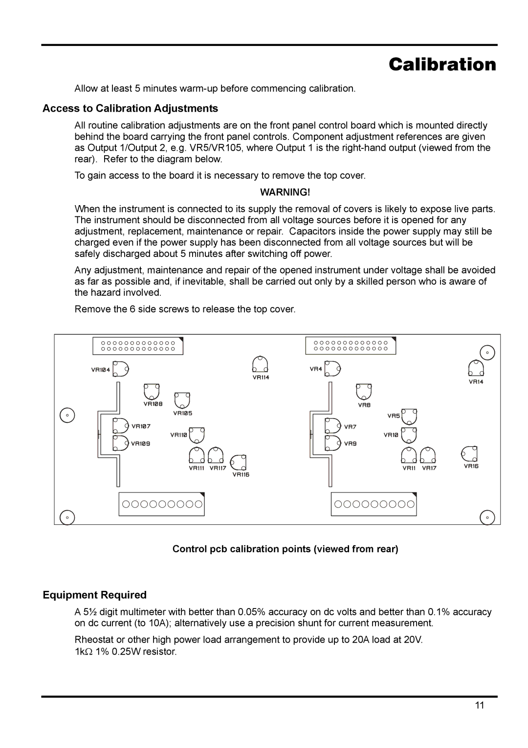 Xantrex Technology XPF 60-20 manual Access to Calibration Adjustments, Equipment Required 