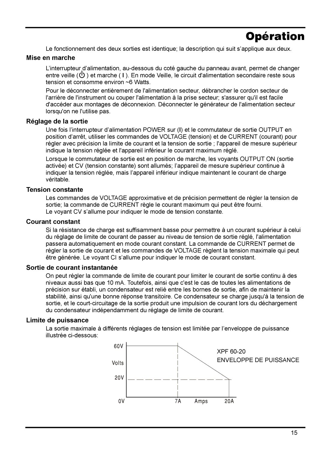 Xantrex Technology XPF 60-20 manual Opération 