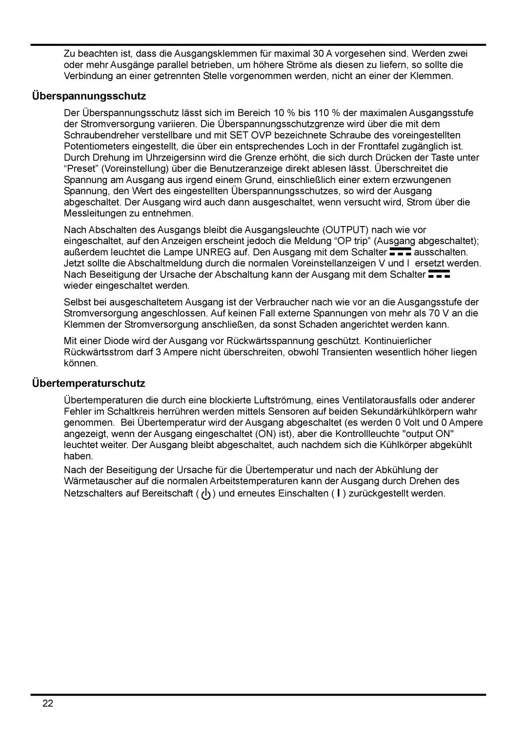 Xantrex Technology XPF 60-20 manual Überspannungsschutz, Übertemperaturschutz 