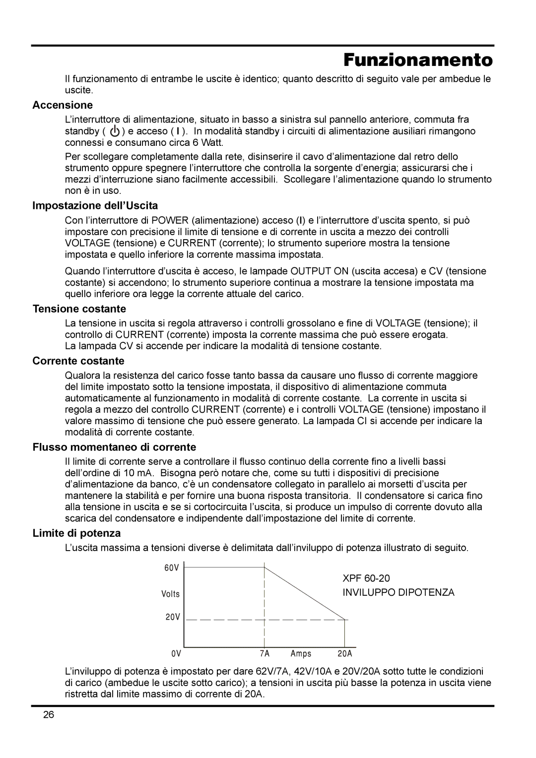 Xantrex Technology XPF 60-20 manual Funzionamento 