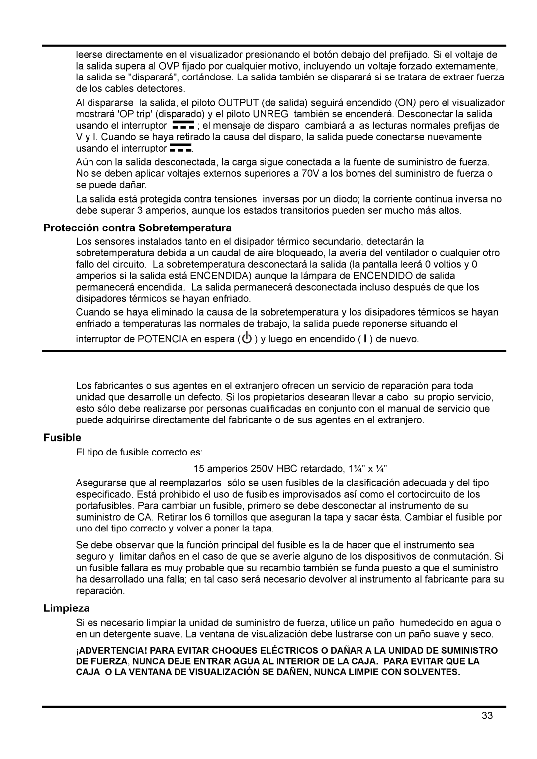 Xantrex Technology XPF 60-20 manual Mantenimiento, Protección contra Sobretemperatura, Limpieza 