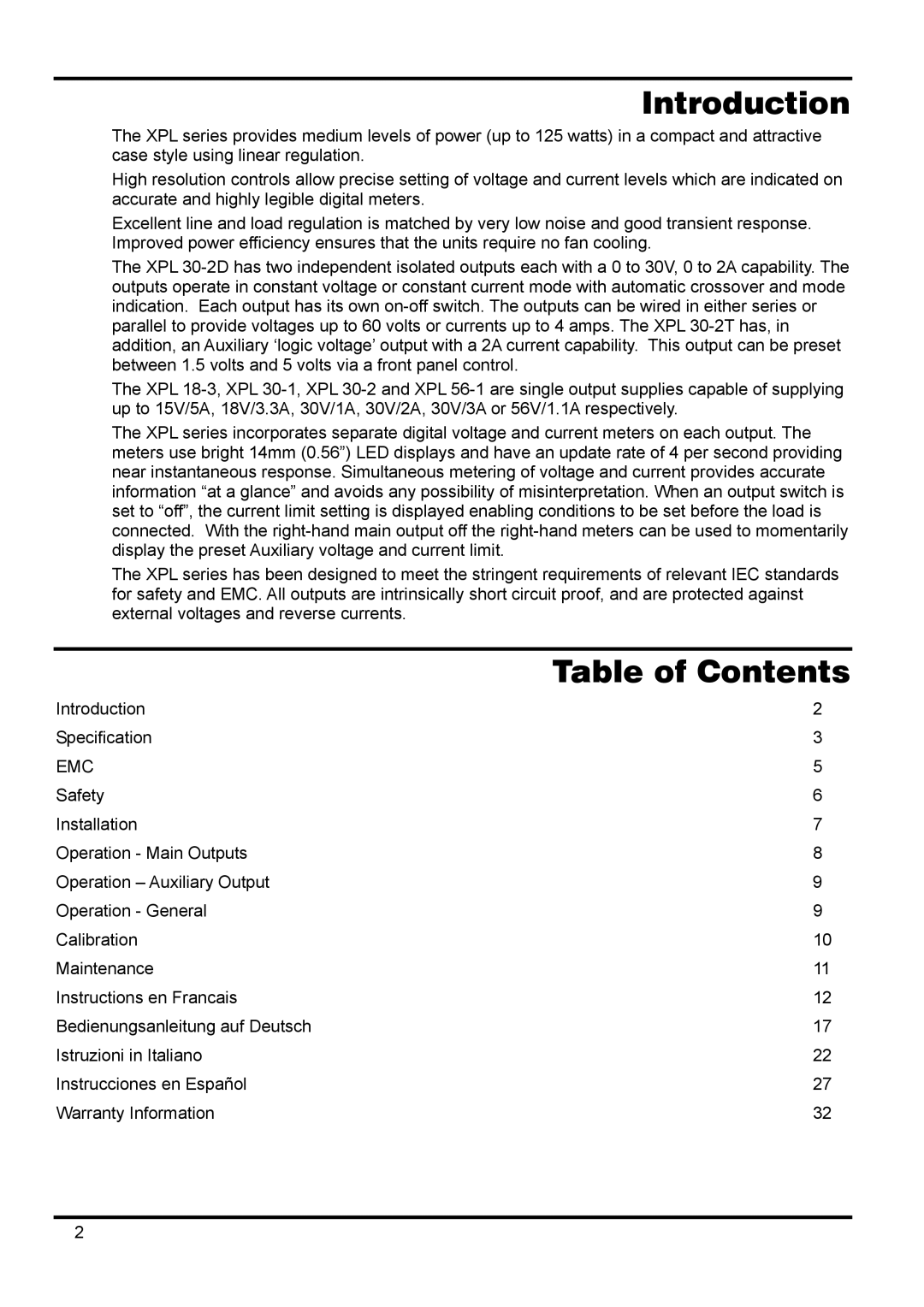 Xantrex Technology XPL 30-2T, XPL 30-2D, XPL 18-3, XPL 56-1, XPL 30-1 manual Introduction, Table of Contents 