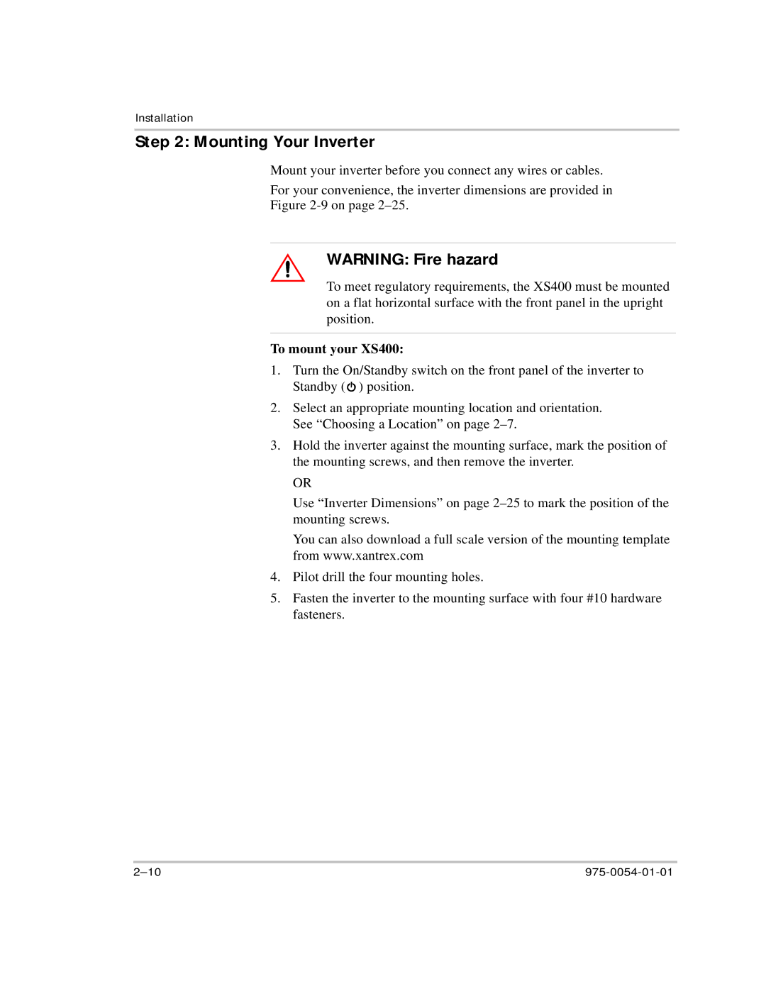 Xantrex Technology manual Mounting Your Inverter, To mount your XS400 