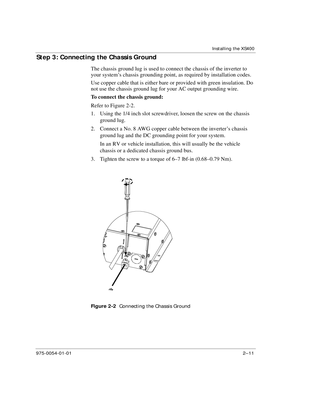 Xantrex Technology XS400 manual Connecting the Chassis Ground, To connect the chassis ground 