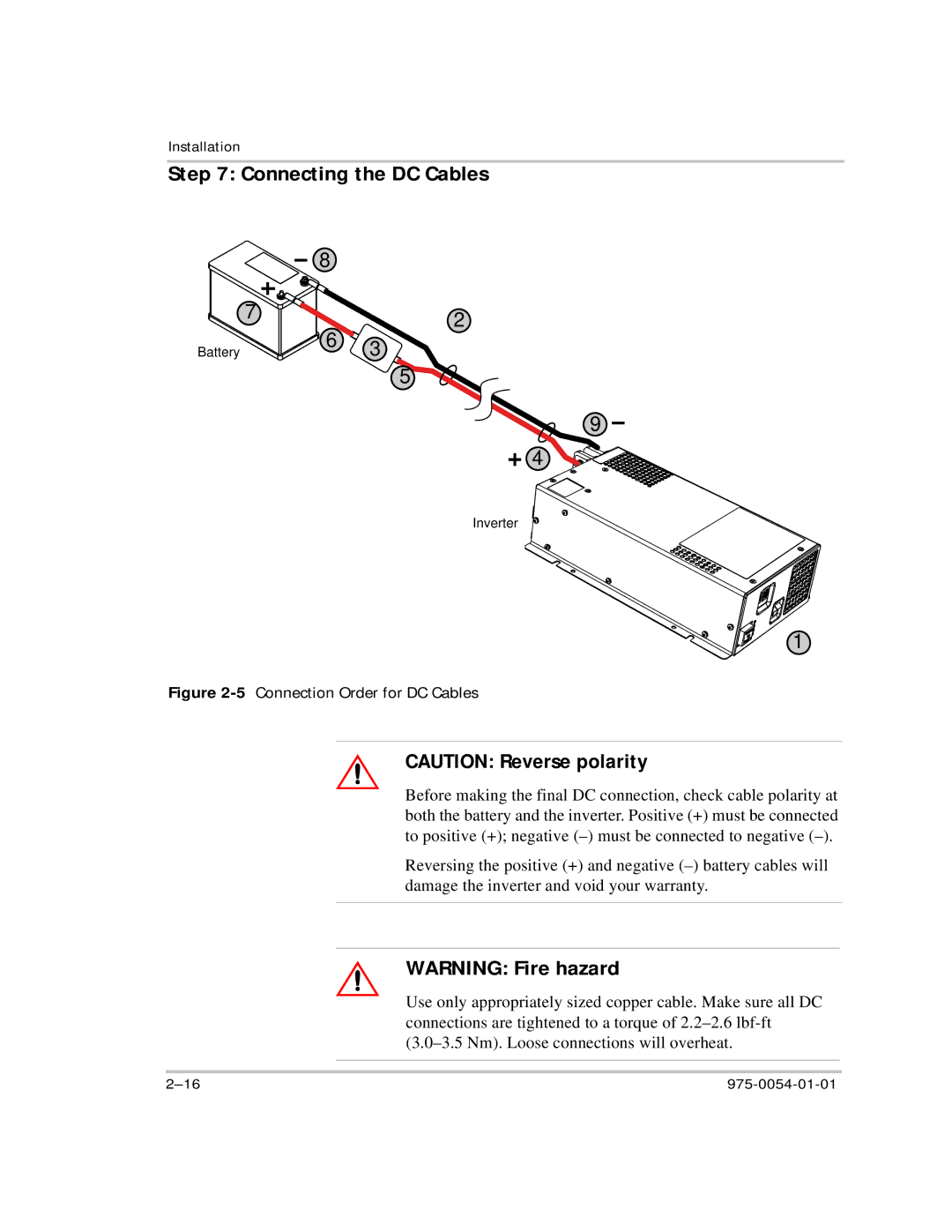 Xantrex Technology XS400 manual Connecting the DC Cables, 5Connection Order for DC Cables 