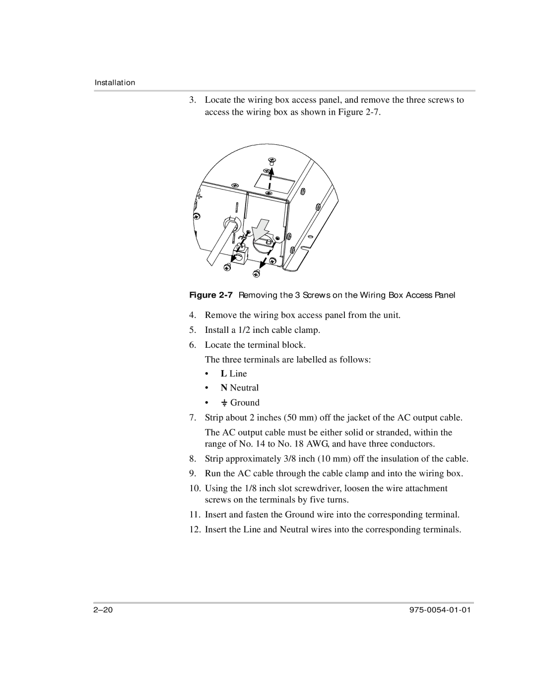 Xantrex Technology XS400 manual 7Removing the 3 Screws on the Wiring Box Access Panel 