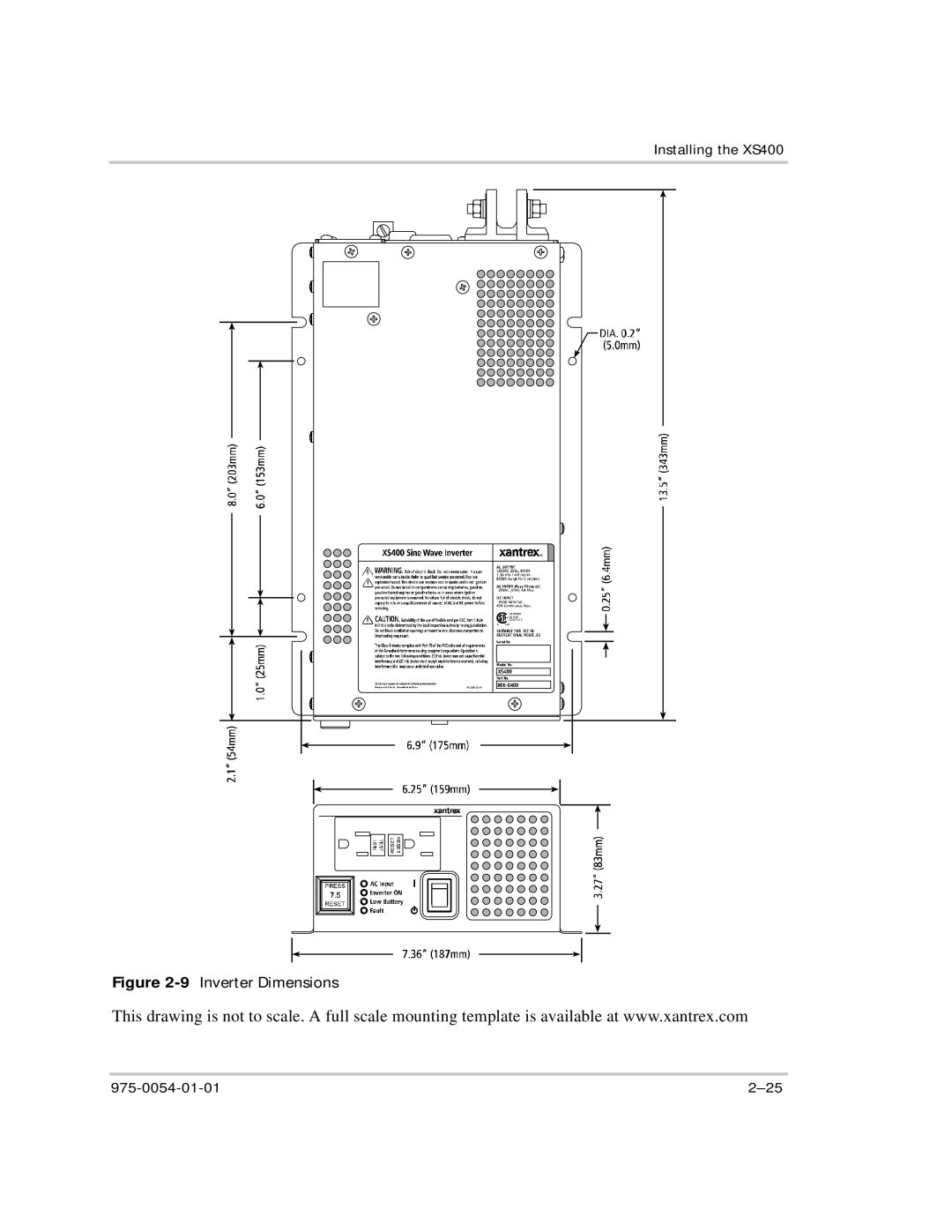 Xantrex Technology XS400 manual 9Inverter Dimensions 