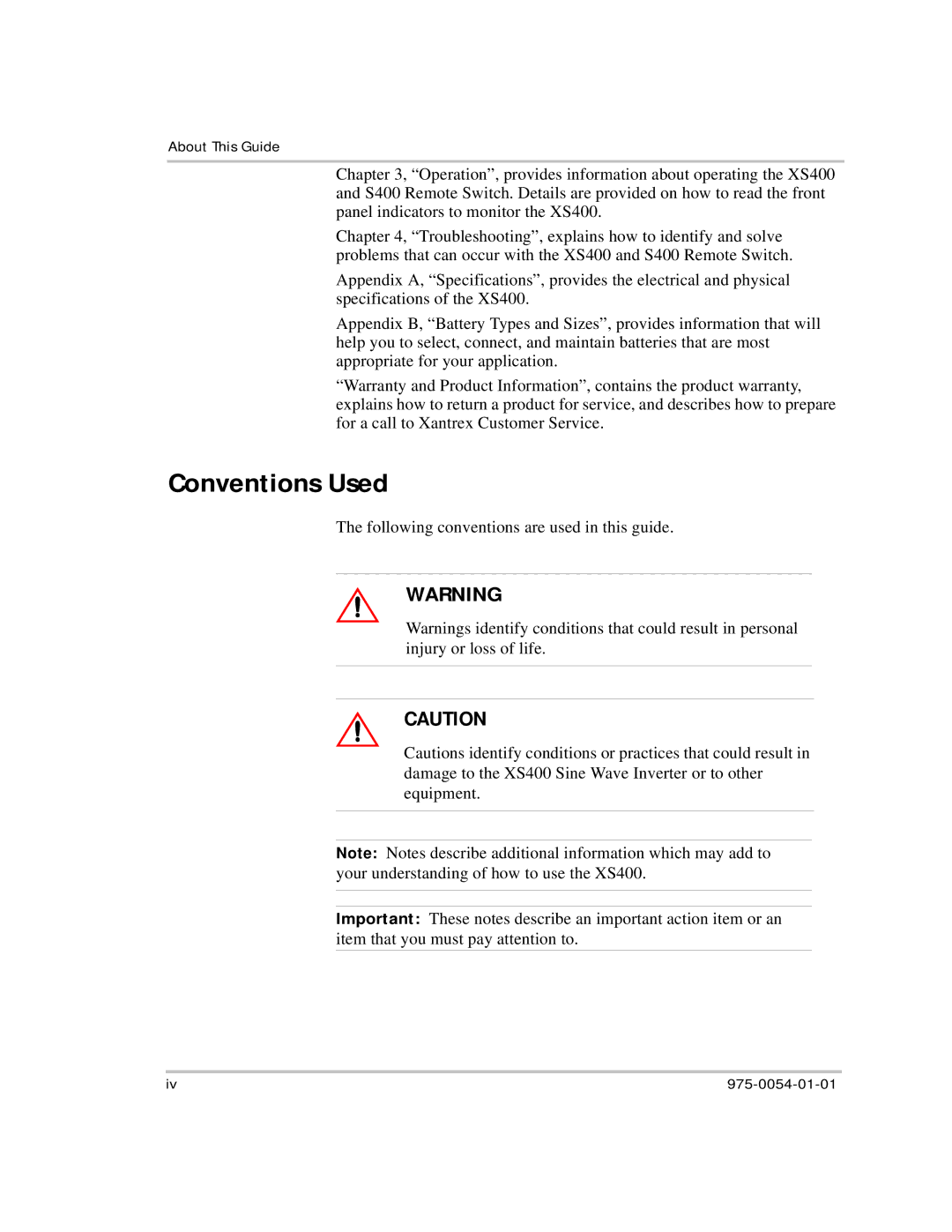 Xantrex Technology XS400 manual Conventions Used 