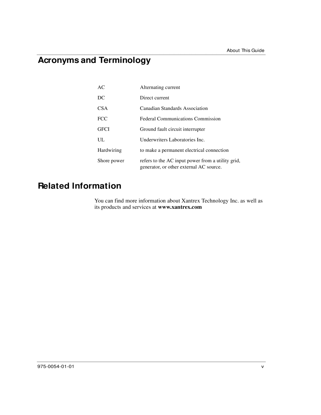 Xantrex Technology XS400 manual Acronyms and Terminology, Related Information 