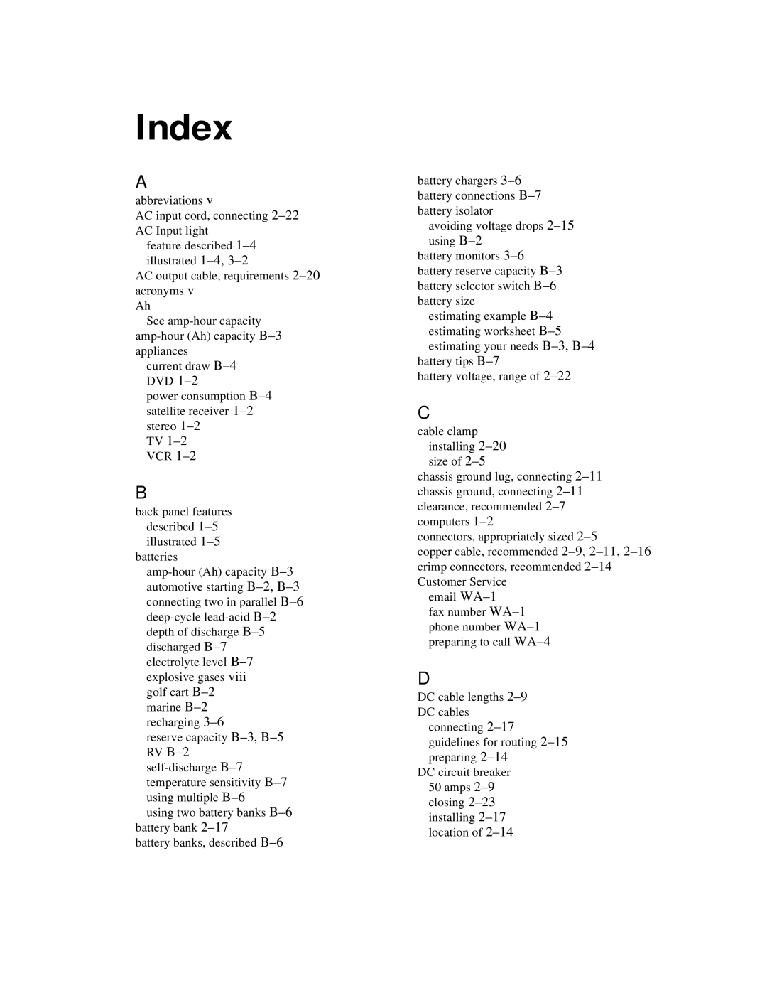 Xantrex Technology XS400 manual Index 