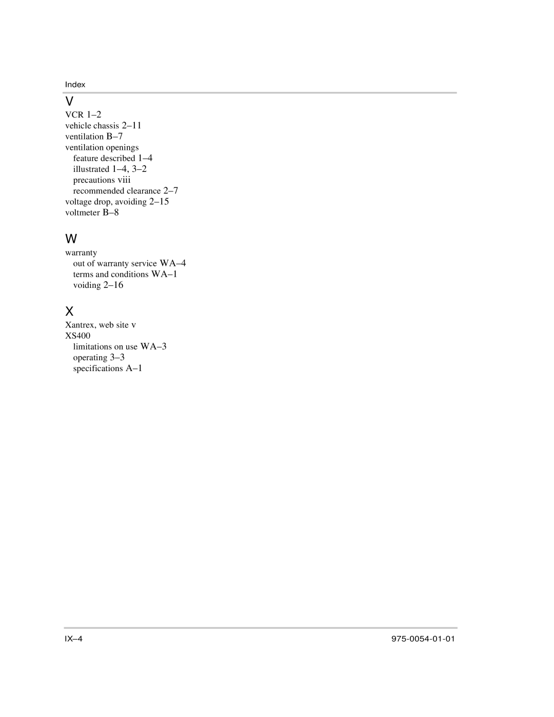 Xantrex Technology XS400 manual IX-4 975-0054-01-01 