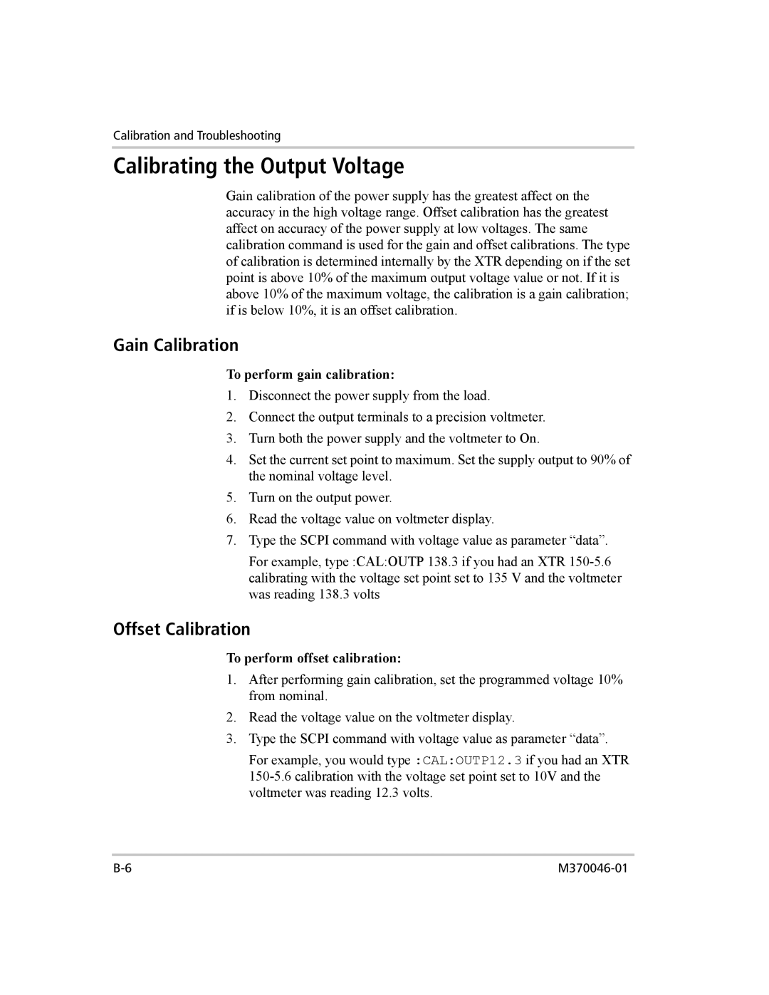 Xantrex Technology XTR 850 WATT SERIES manual Calibrating the Output Voltage, To perform gain calibration 