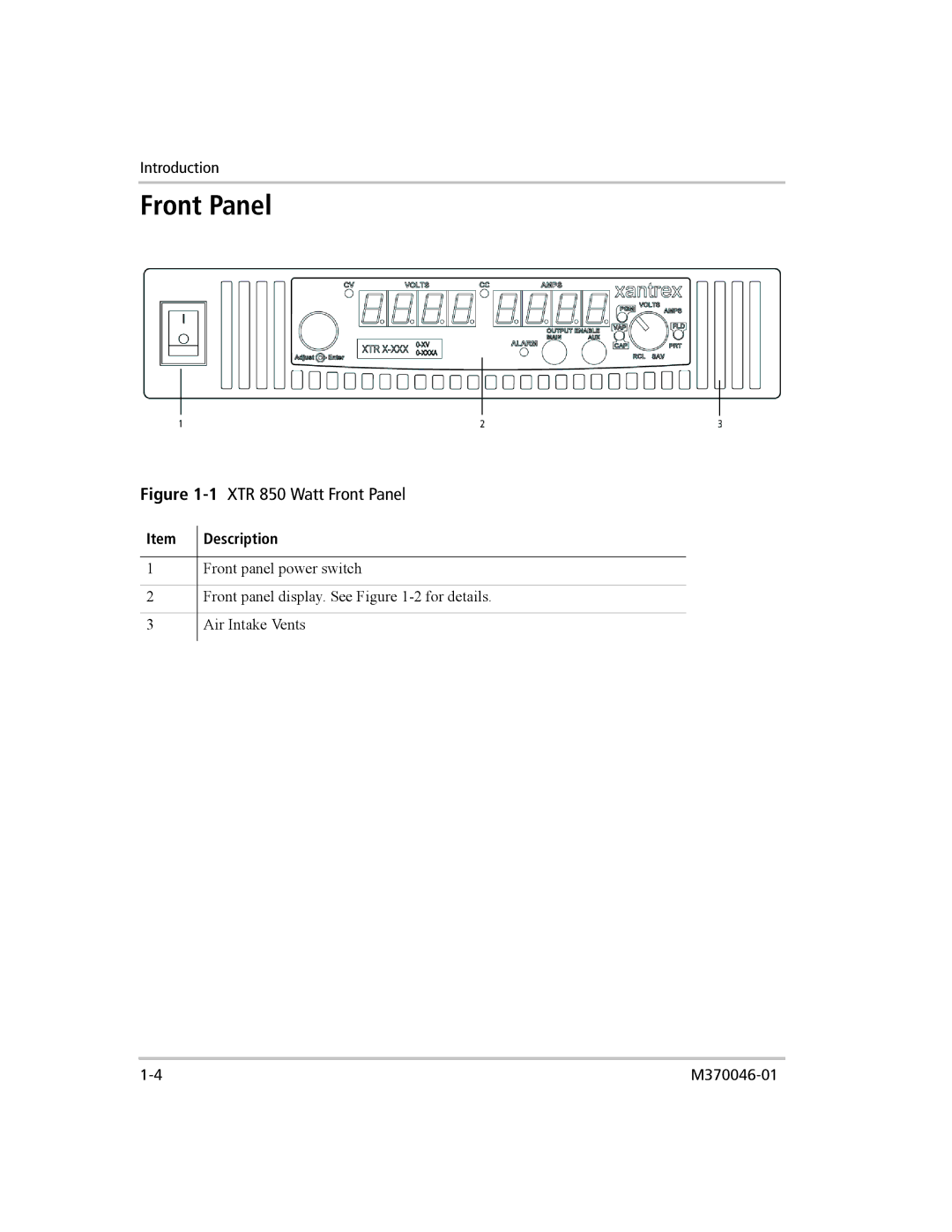 Xantrex Technology XTR 850 WATT SERIES manual 1XTR 850 Watt Front Panel 