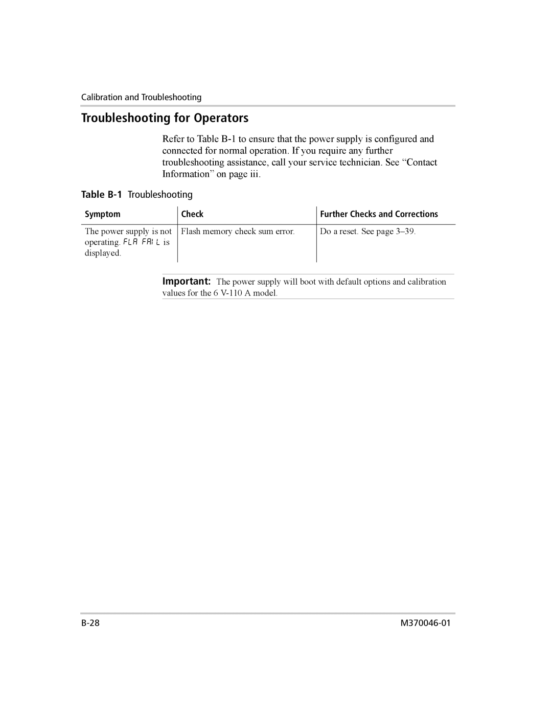 Xantrex Technology XTR 850 WATT SERIES manual Troubleshooting for Operators, Table B-1Troubleshooting 