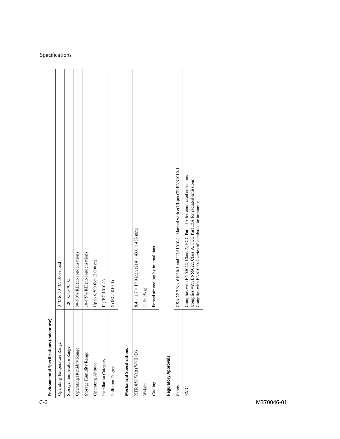 Xantrex Technology XTR 850 WATT SERIES manual Specifications M370046-01 