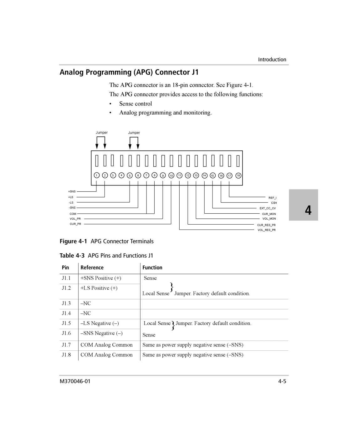 Xantrex Technology XTR 850 WATT SERIES manual Analog Programming APG Connector J1, Pin, Function 