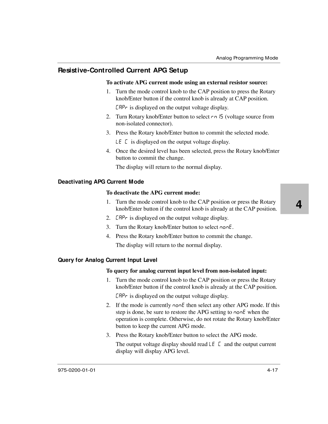 Xantrex Technology XTR 850 Watt manual Resistive-Controlled Current APG Setup, Deactivating APG Current Mode 