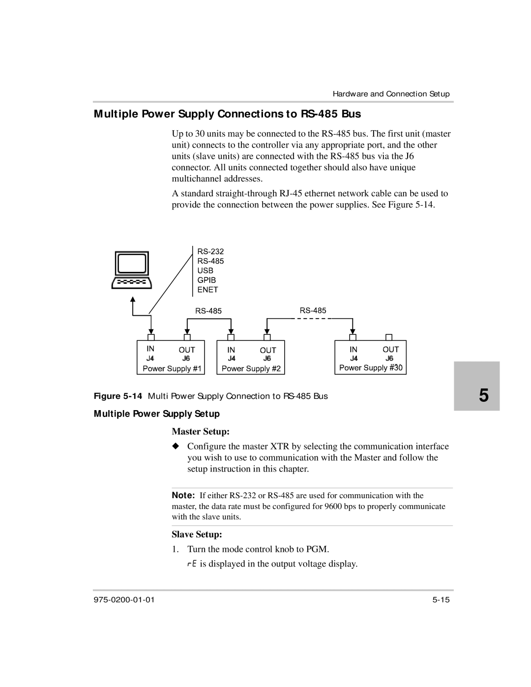 Xantrex Technology Multiple Power Supply Connections to RS-485 Bus, Multiple Power Supply Setup, Master Setup, Slave Setup 