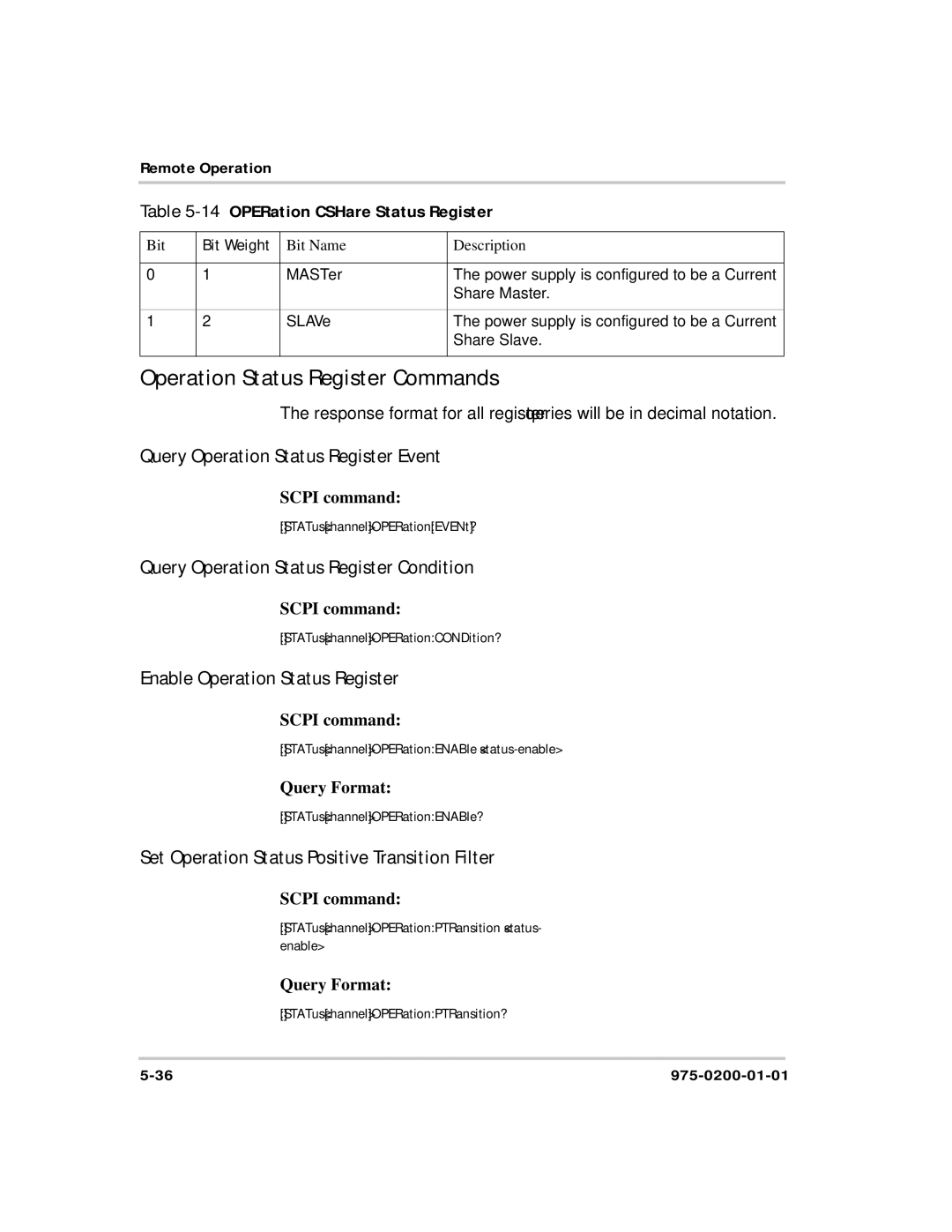 Xantrex Technology XTR 850 Watt manual Operation Status Register Commands, Query Operation Status Register Event 