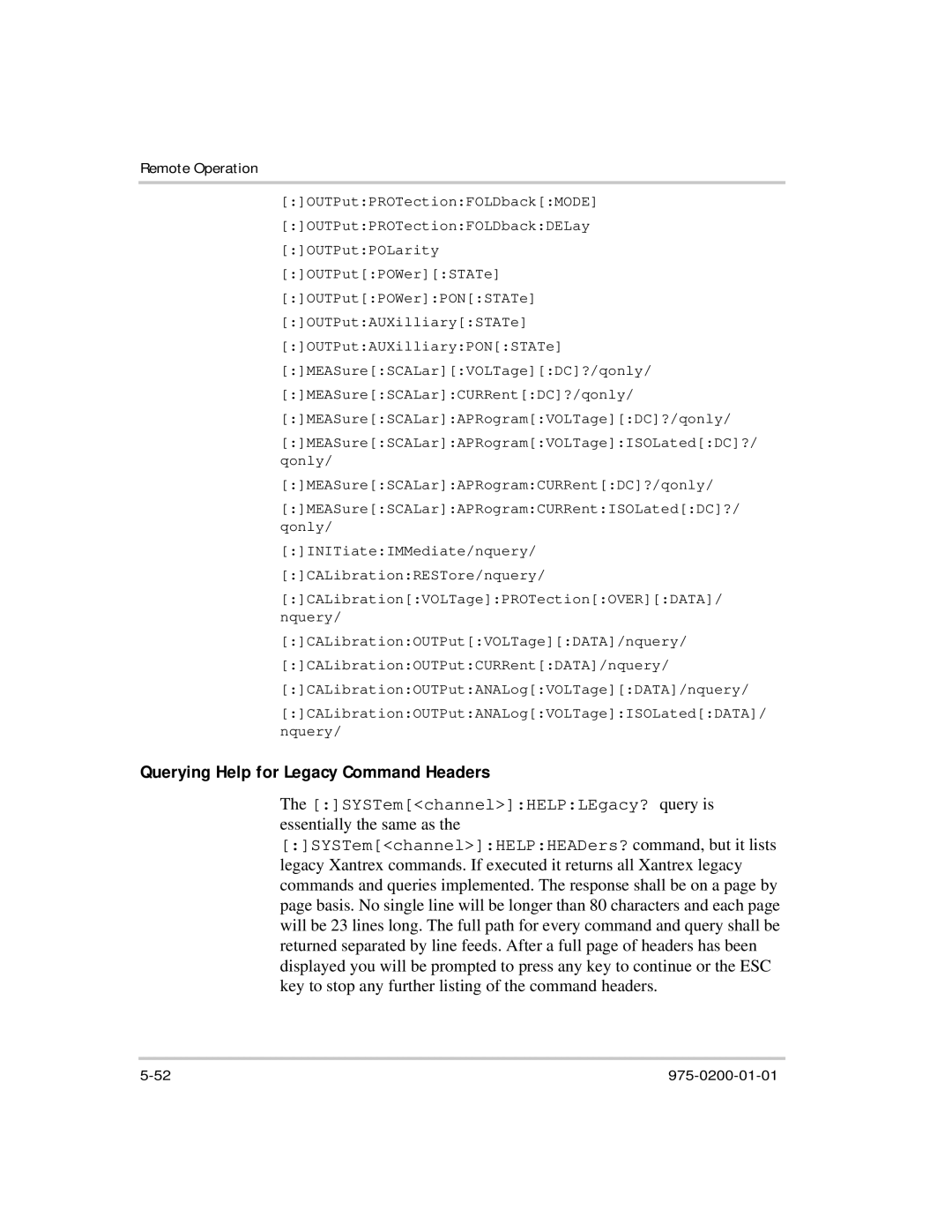Xantrex Technology XTR 850 Watt manual Querying Help for Legacy Command Headers 