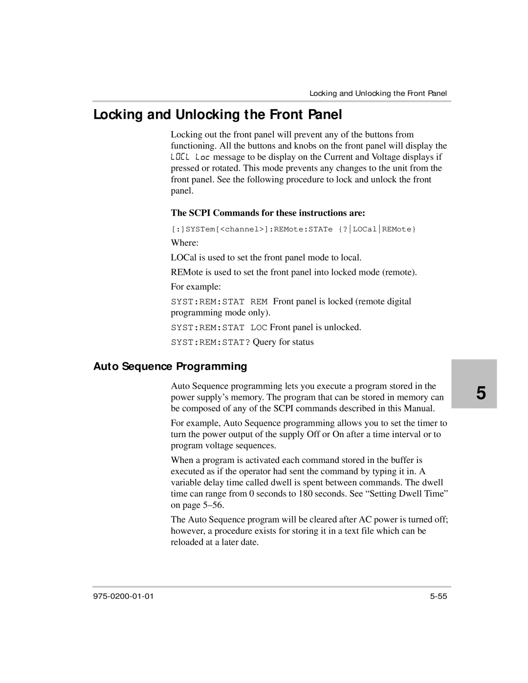 Xantrex Technology XTR 850 Watt manual Locking and Unlocking the Front Panel, Auto Sequence Programming 