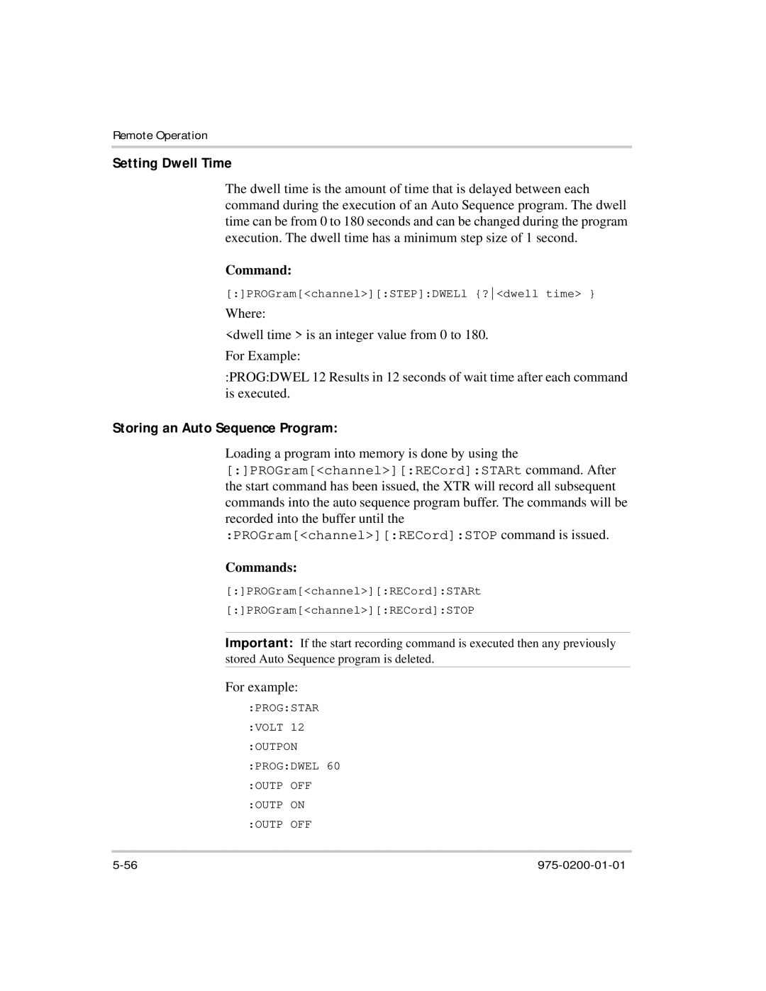 Xantrex Technology XTR 850 Watt manual Setting Dwell Time, Storing an Auto Sequence Program 