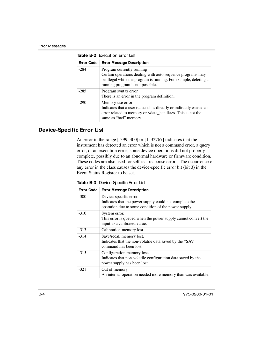 Xantrex Technology XTR 850 Watt manual Device-Specific Error List 